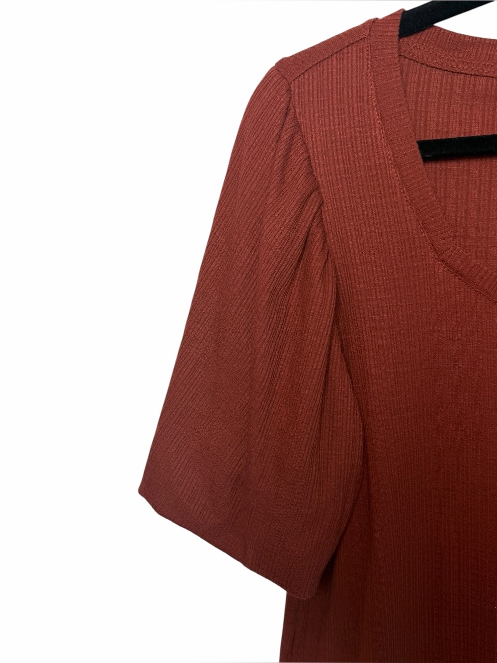 LC Lauren Conrad Ribbed Puff Sleeve Top Rust Cottagecore Romantic L - Picture 3 of 8